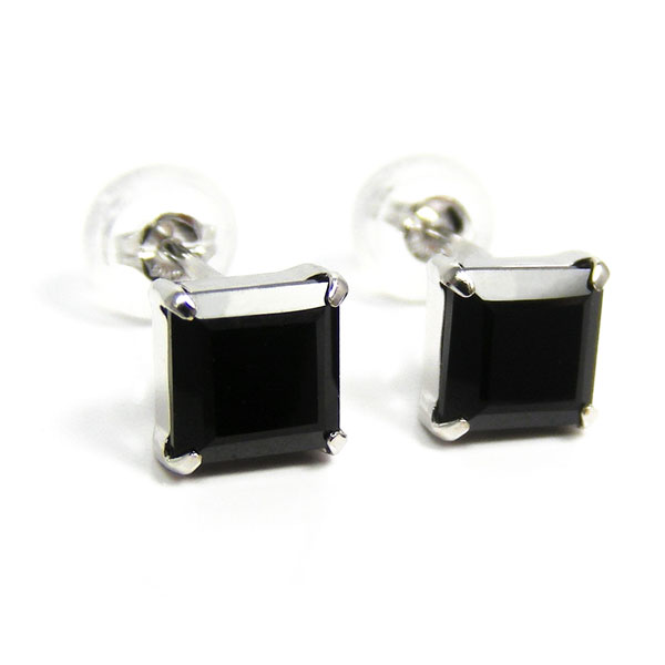 オニキス ピアス 5mm スクエア ホワイト ゴールド K10WG 10k 10金