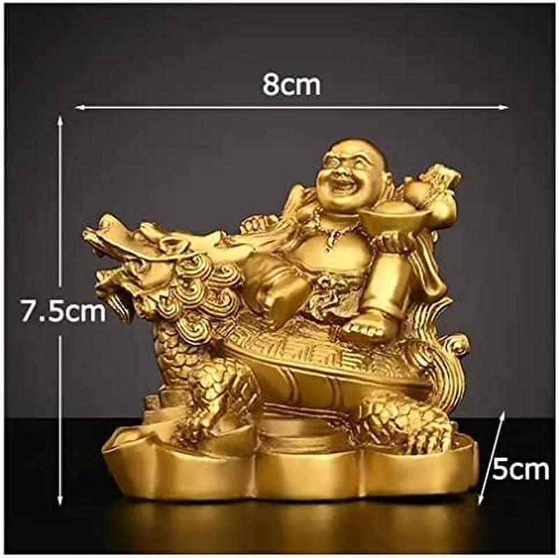 布袋様 置物 ゴールド 七福神 金色の 龍亀に座っている 布袋 弥勒菩薩