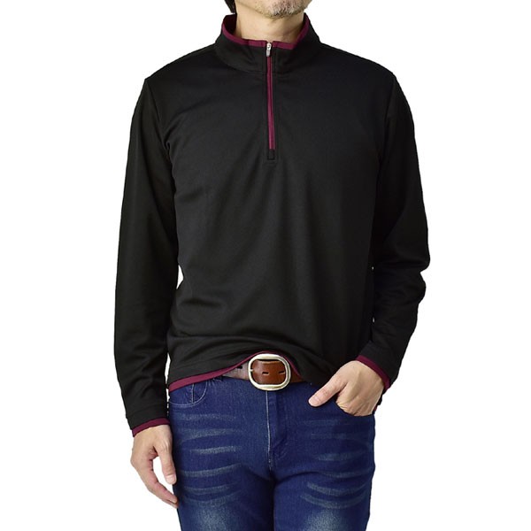 FLAG ON CREW ハーフジップカットソー メンズ 長袖 ポロシャツ 吸汗速