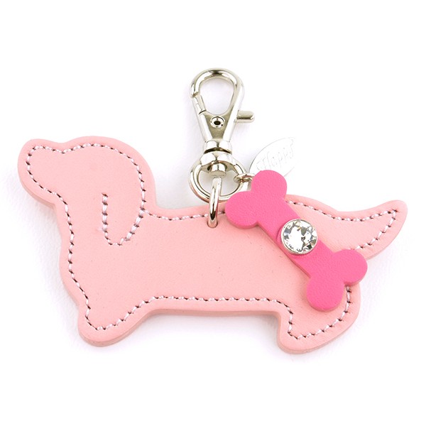 ダックスフンド チャーム 犬 牛本革 スワロフスキー付き Happy 全5色