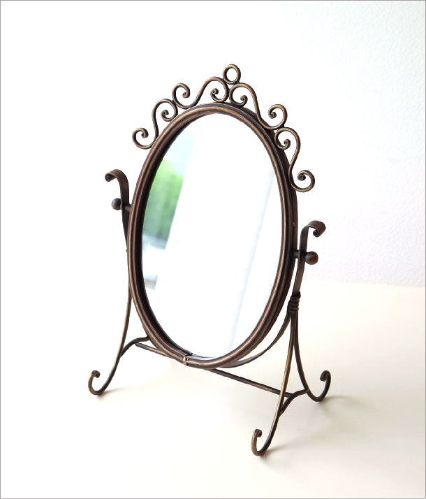 鏡 卓上ミラー 卓上鏡 おしゃれ 大きい 大きめ アイアン オーバル 楕円
