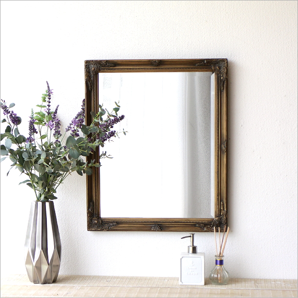 鏡 壁掛けミラー アンティークゴールド レトロ ウォールミラー