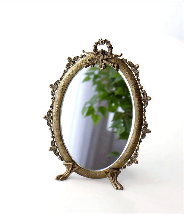 卓上ミラー 真鍮 アンティーク ゴールド 楕円 オーバル おしゃれ 化粧