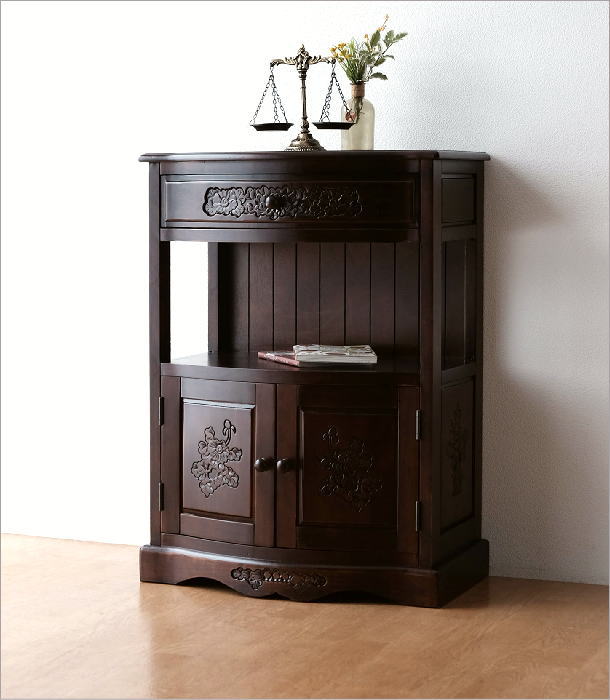 電話台 花台 アンティーク調 玄関 ハイスタンド 木製 キャビネット 扉