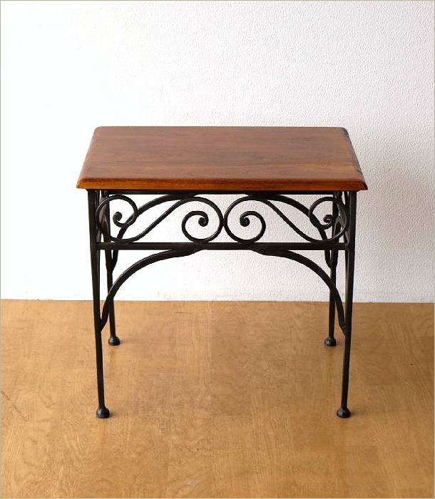 サイドテーブル 木製 アイアン おしゃれ 天然木 無垢材 鉄脚 アイアン