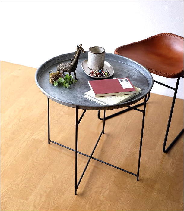 サイドテーブル 折りたたみ 丸 トレイテーブル フチあり アンティーク