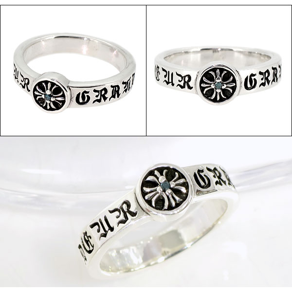 クロス リング メンズ シルバー 十字架 ブルーダイヤモンド 英字 11-21