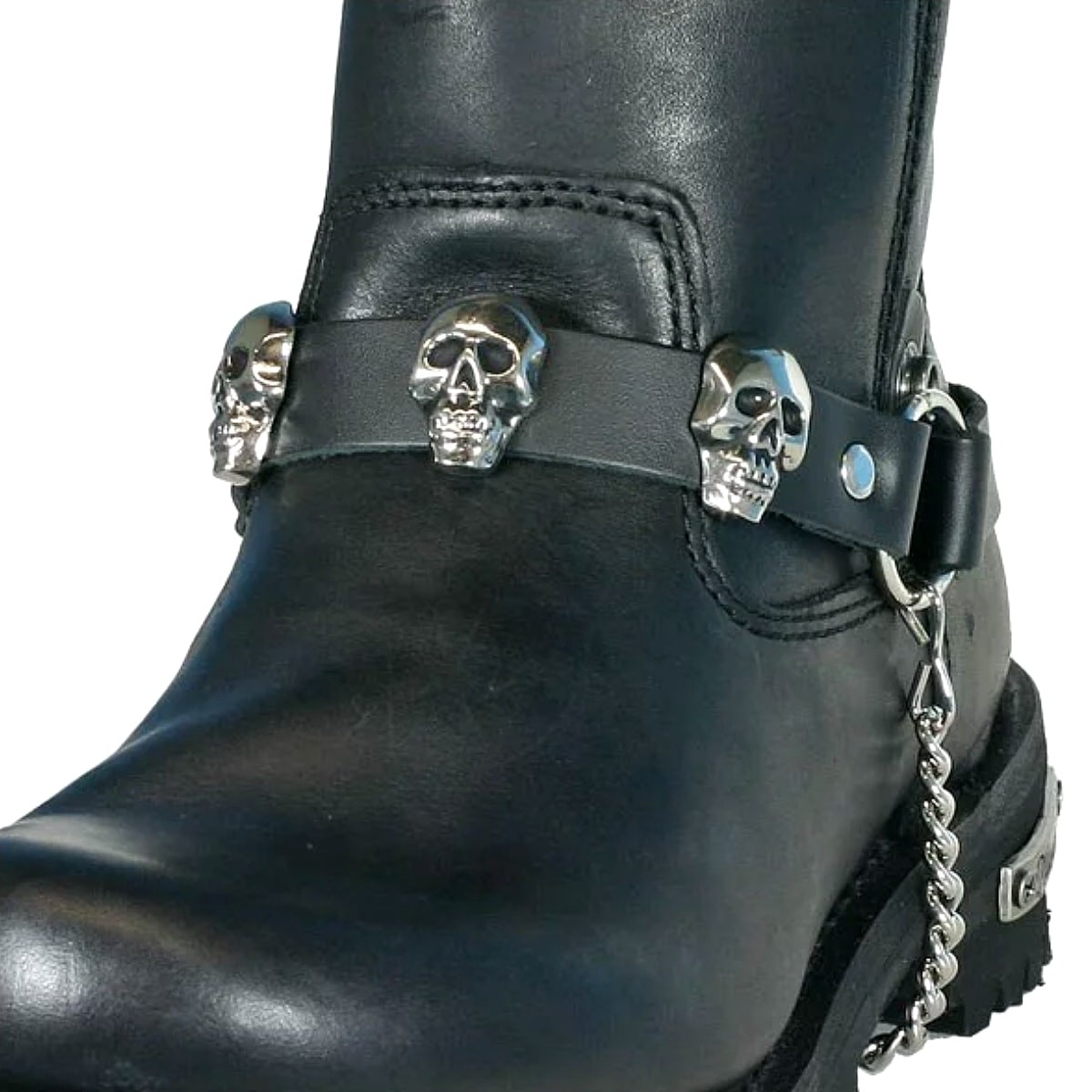 米国直輸入! ホットレザー スカル ブーツチェーン バイカーズ