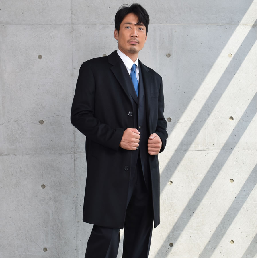 極美品◇カシミア100% チェスターコート ダブルブレスト ネイビー