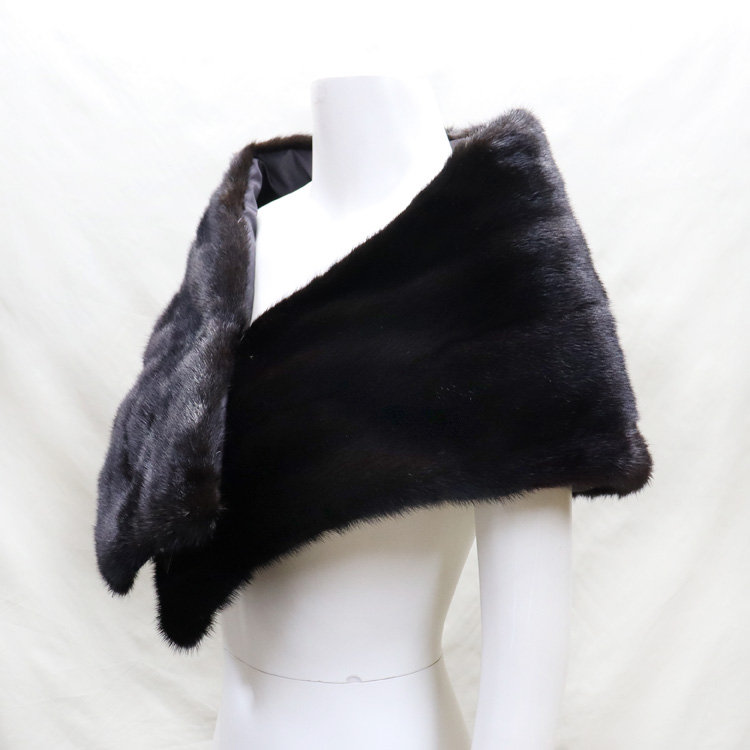 日本製 ミンク ファー ストール 大判 かっちり マフラー ブラック