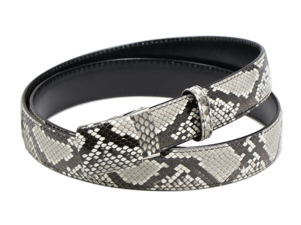 日本製 蛇革 くるみバックル ベルト パイソン ニシキヘビ ナチュラル