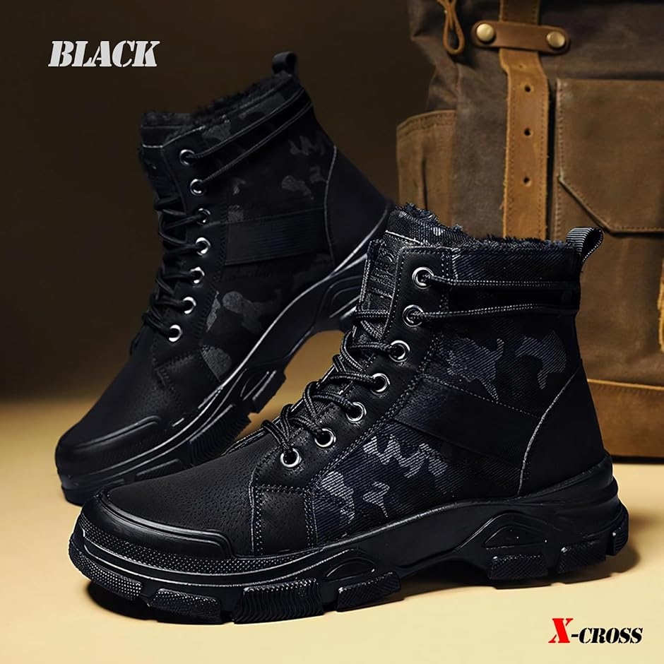 クロス 迷彩ブーツ メンズ 裏ボア 防寒 ショートブーツ 起毛 防寒靴