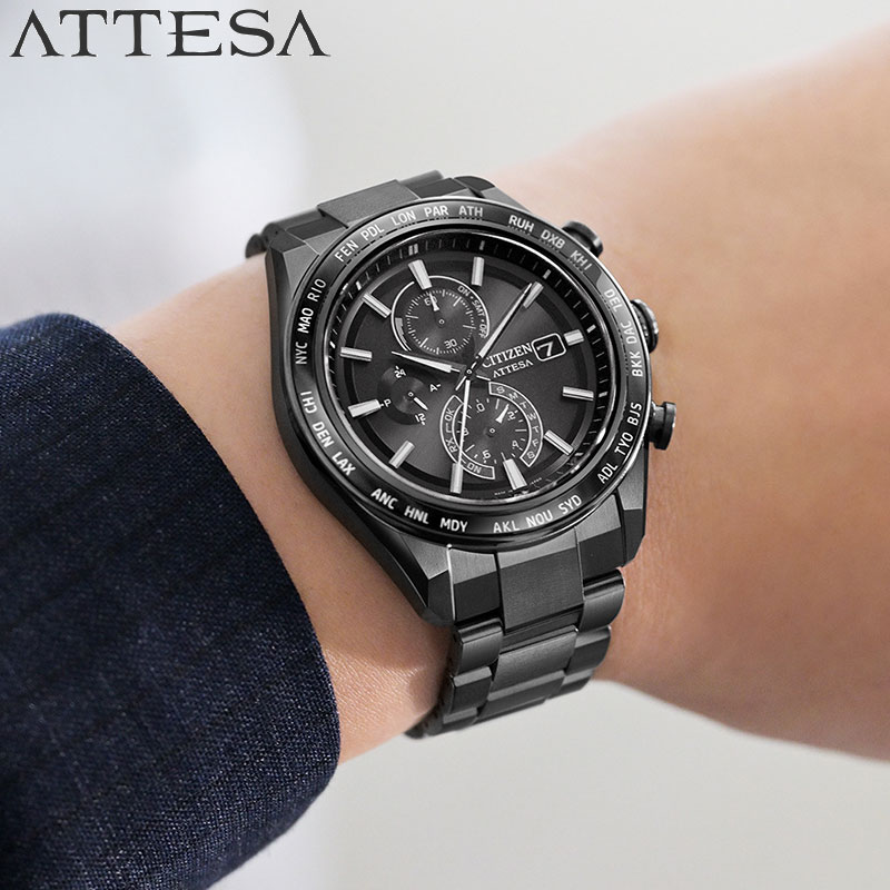 シチズン 腕時計 アテッサ メンズ 男性 ブラック 時計 チタン 電波