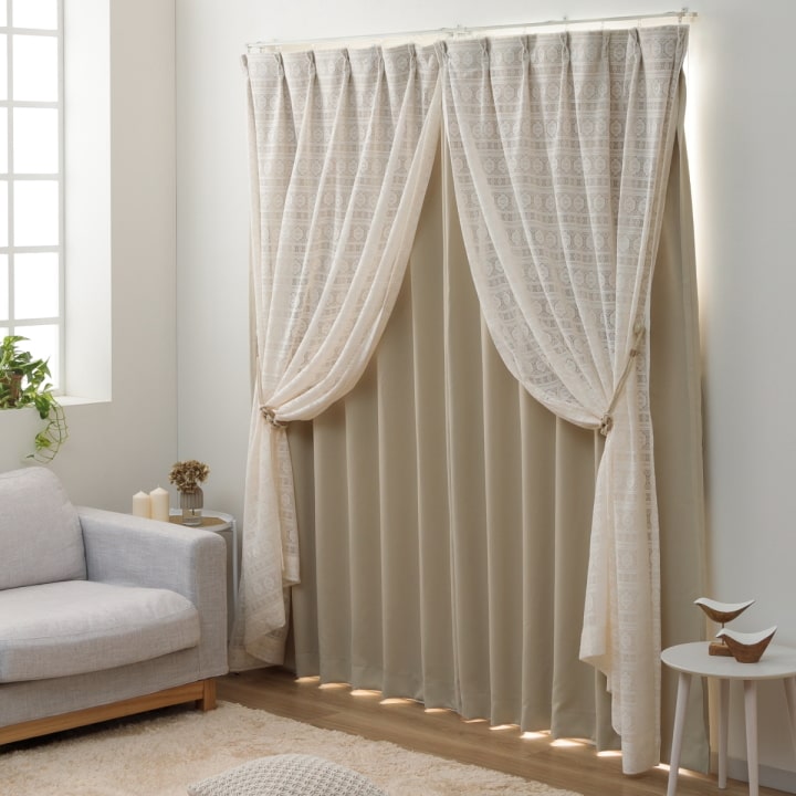 カーテン 2重カーテン 北欧 シンプルレイヤードカーテン 幅100 × 丈60