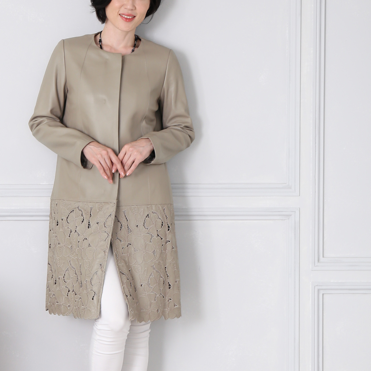 sankyo shokai（三京商会） ラムレザー ノーカラー コート ロング丈