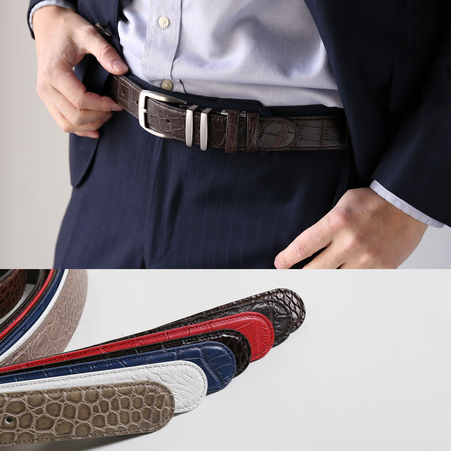 sankyo shokai（三京商会） メンズ ベルト クロコダイル レザー マット