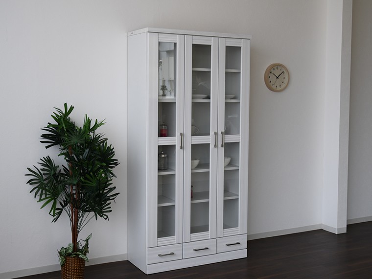 ホワイト食器棚 ガラス扉付き アリストⅡ90OPWH 1月4日まで売り切り