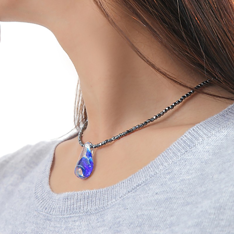 ガラスのジュエリー 水玉インジゴドロップS ネックレス 手作りガラス