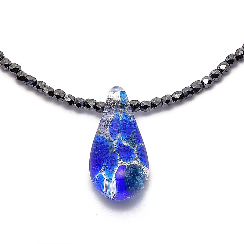 ガラスのジュエリー 水玉インジゴドロップS ネックレス 手作りガラス