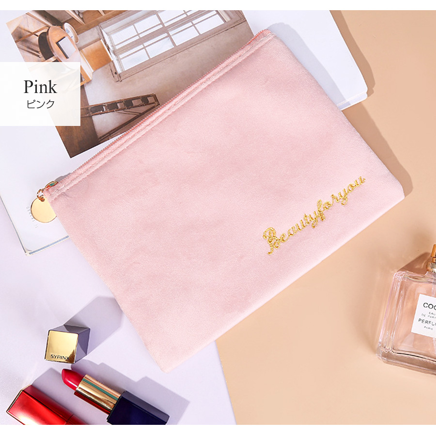 化粧ポーチ メイクポーチ 小物入れ ベロア 大容量 ブラック グレー