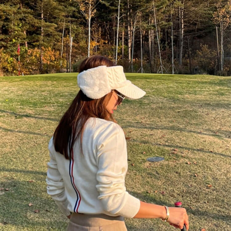 ゴルフウェア レディース 韓国 サンバイザー ゴルフ ニット ファー