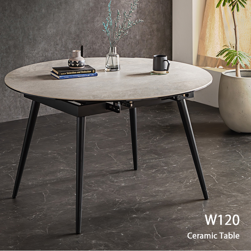 ダイニングテーブル 丸 伸長式 丸テーブル 円形 セラミック グレー 幅