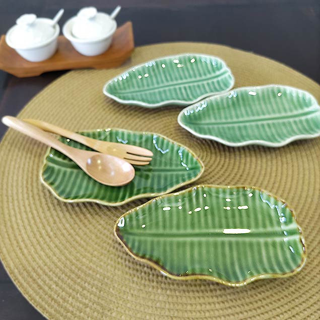 平皿 セット バナナリーフ型 2個1セット グリーン 2色 ジェンガラ