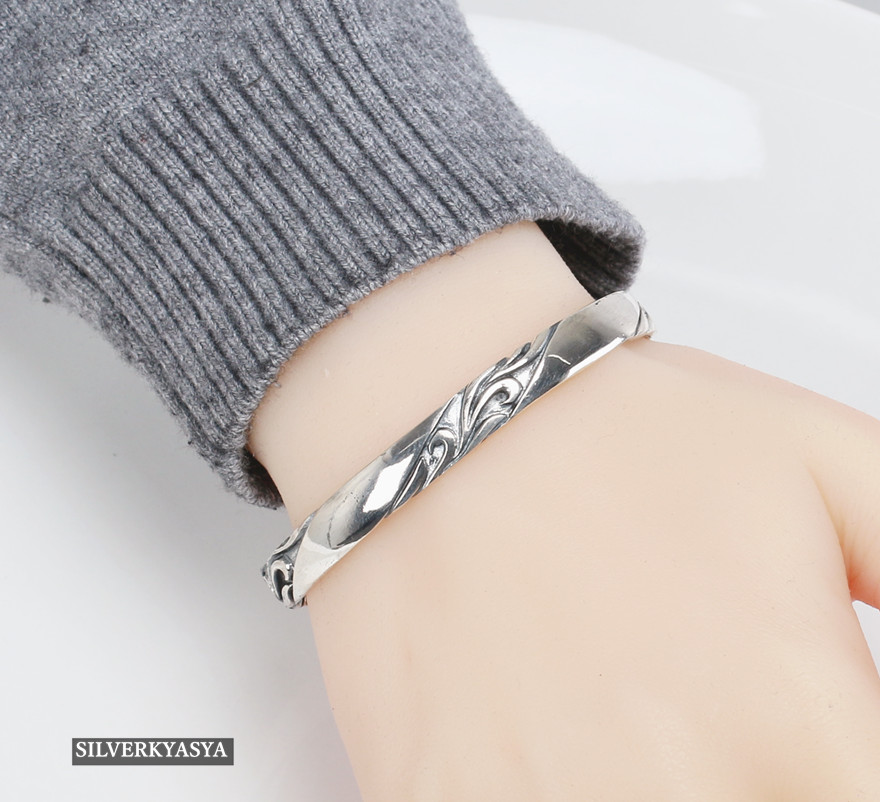 シルバー925 唐草バングル アラベスク ブレスレット メンズ レディース