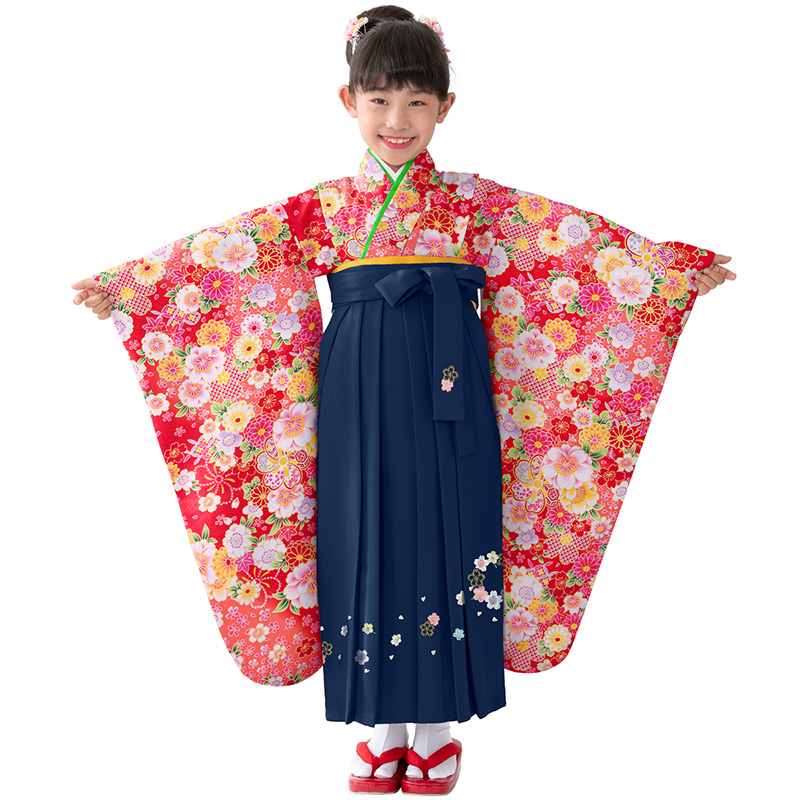 女の子 着物袴セット 卒園式袴 赤 黄色 黒 ピンク 水色 白 七五三 小紋