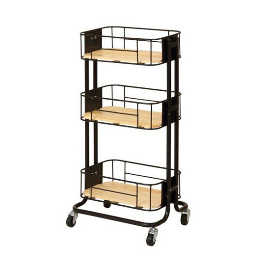 美容室ワゴン キャスター付き3段ラック アイアン ウッド サロンワゴン