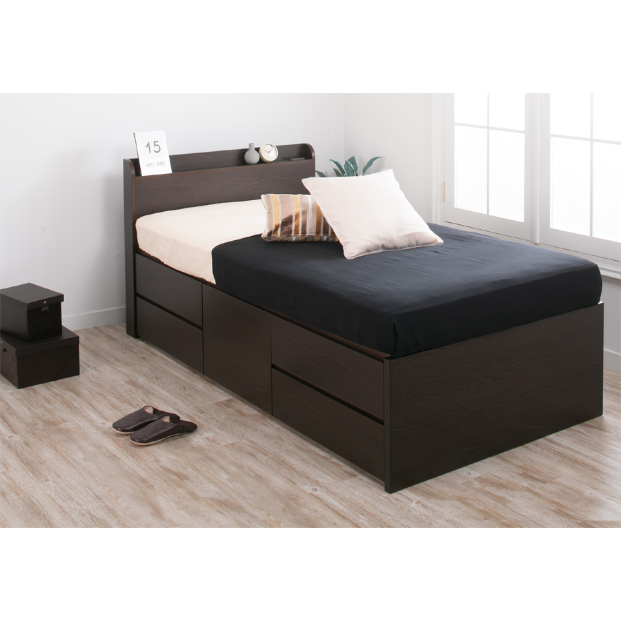 収納付ベッド セミシングルベッド ベッドフレーム ショート 5杯引出