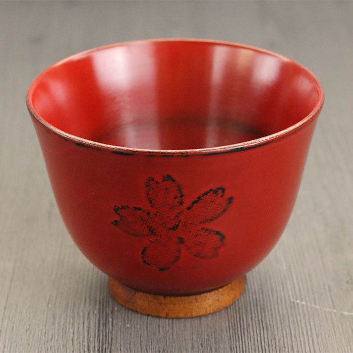 お椀 木製 汁椀 桜柄おかゆ椀 赤 黒 ペアセット : 曲げわっぱ弁当箱の