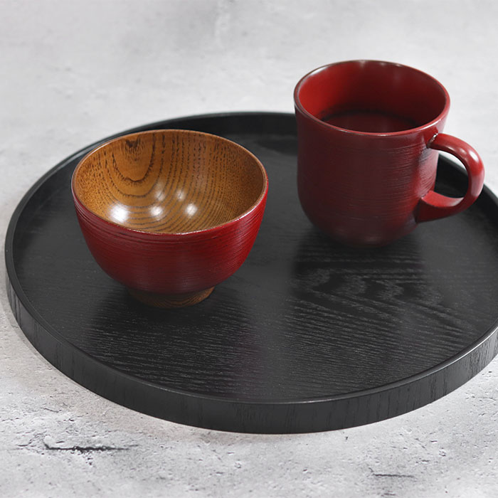 木製 お盆 トレー 黒 丸盆 約30cm 木 盆 トレイ 丸 業務用 家庭用 和