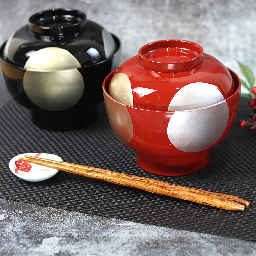 雑煮椀 蓋付き フタ付き 食洗機対応 日月 4.5雑煮椀 朱 北市漆器 日本