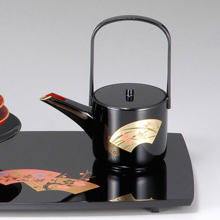 お屠蘇セット おしゃれ 日本製 国産 会津漆器 四ツ揃 屠蘇器 扇面F 黒