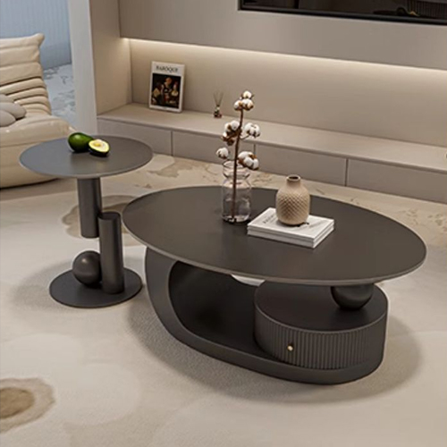 レビュー特典・センターテーブル 大理石調 ローテーブル 楕円形