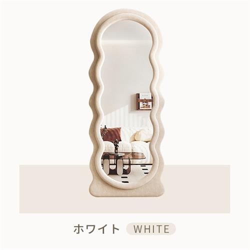 9%OFFクーポン☆レビュー特典・ウェーブミラー ホワイト 可愛い 姿見鏡