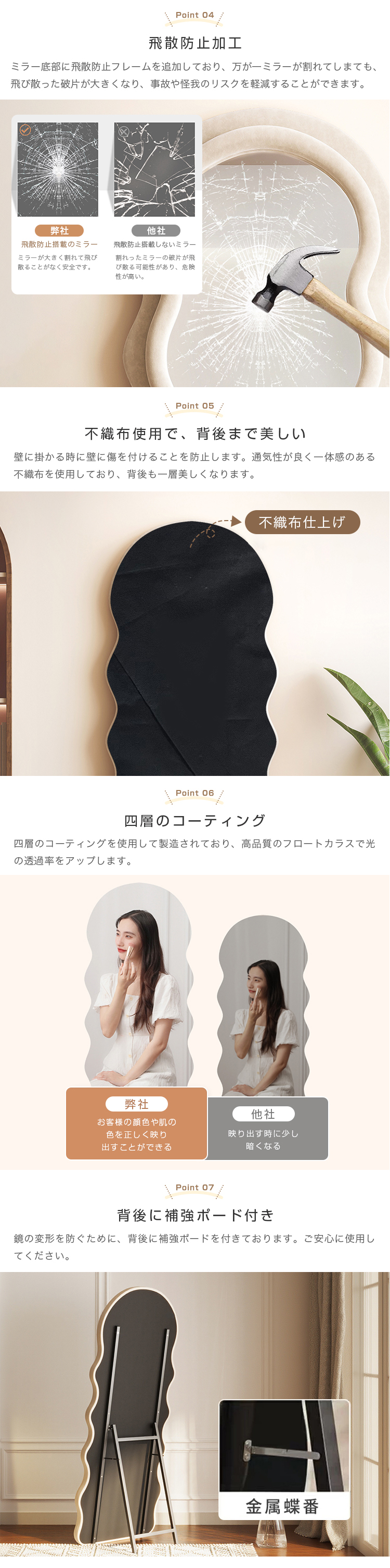 9%OFFクーポン☆レビュー特典・ウェーブミラー ホワイト 可愛い 姿見鏡