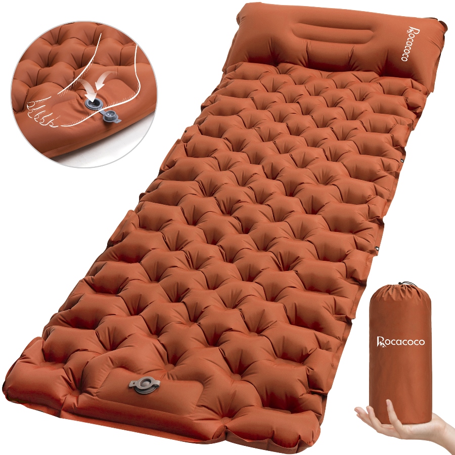 エアーマット 【1年間保証】10cm厚さ 広幅70cm キャンプマット 足踏み