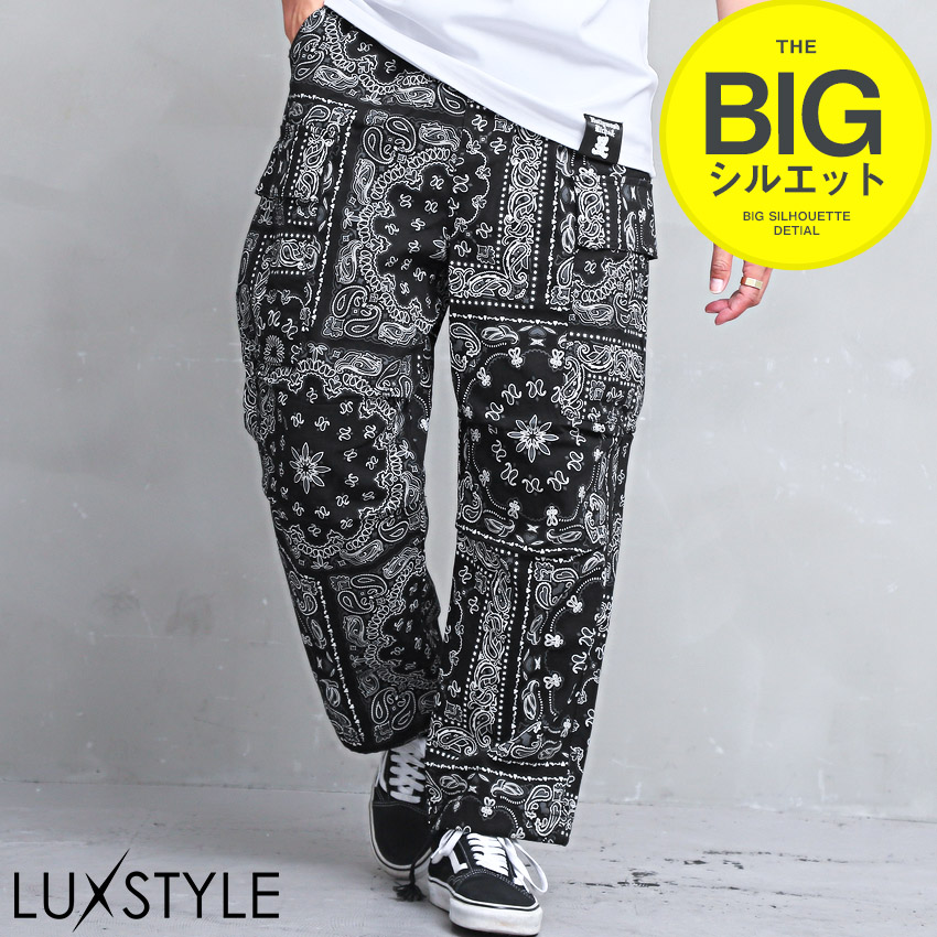 カーゴパンツ メンズ 総柄 ペイズリー バンダナ柄 ワイド ポケット