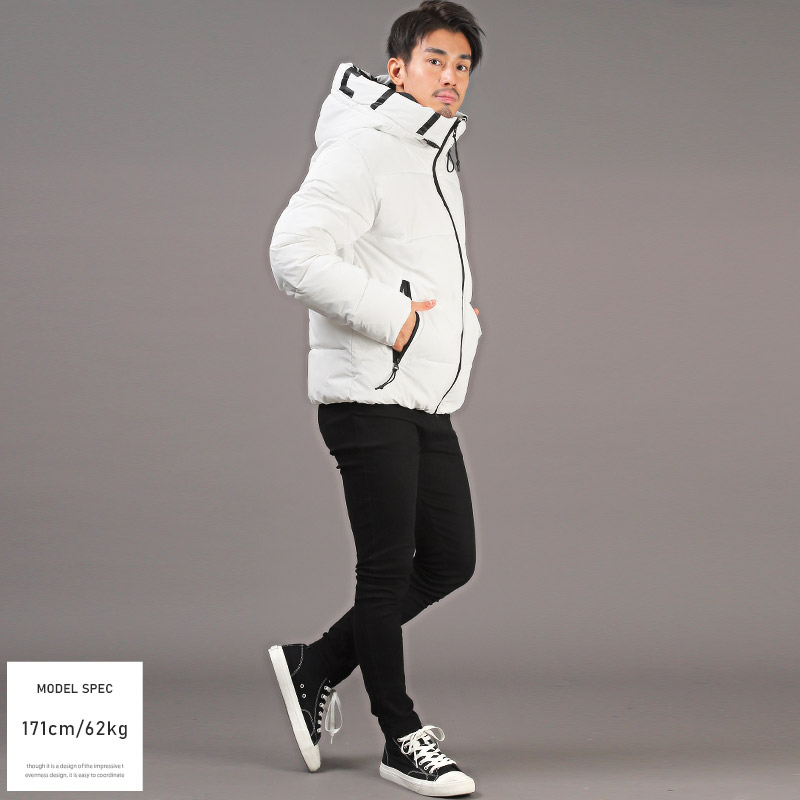 中綿ジャケット メンズ フードブルゾン ロゴ プリント ボリューム