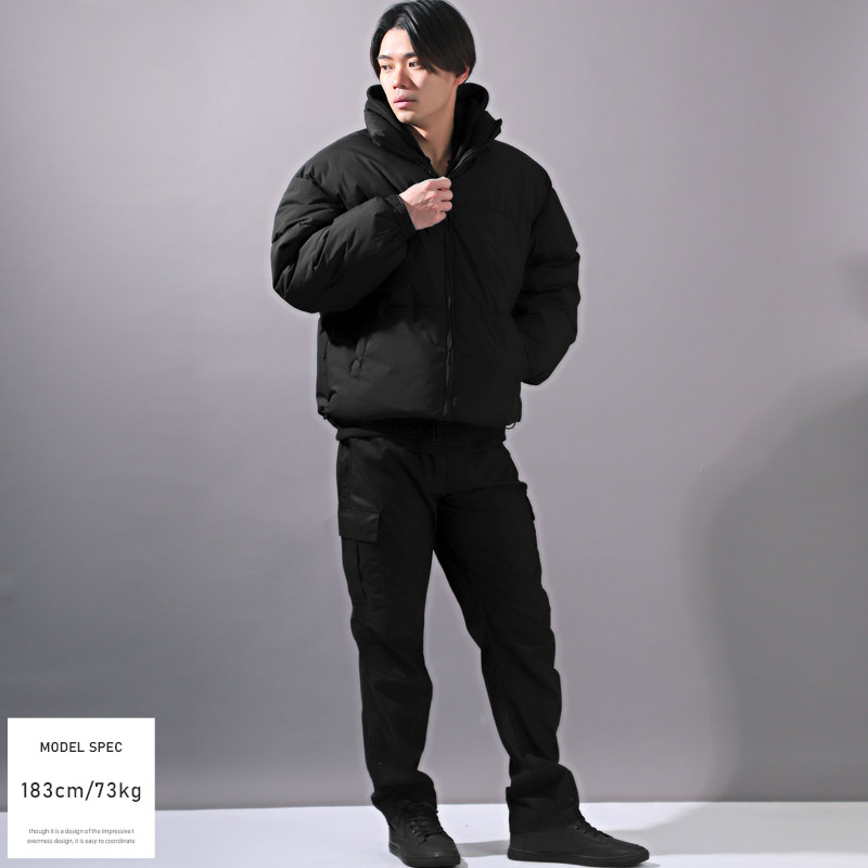 中綿ジャケット メンズ フェイクダウン ブルゾン 防風 撥水 サイド