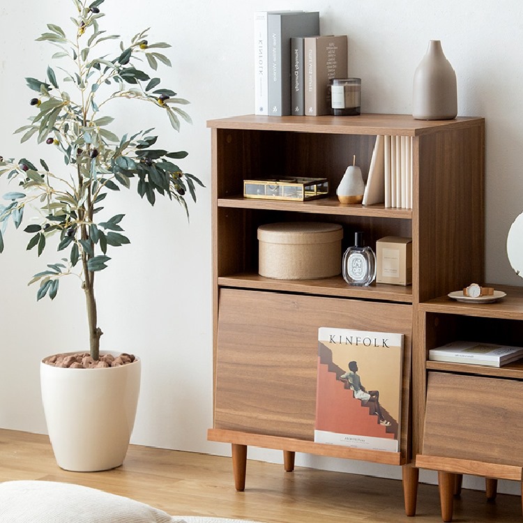 キャビネット 北欧 木製 収納 幅60cm フラップ扉 ナチュラル ブラウン