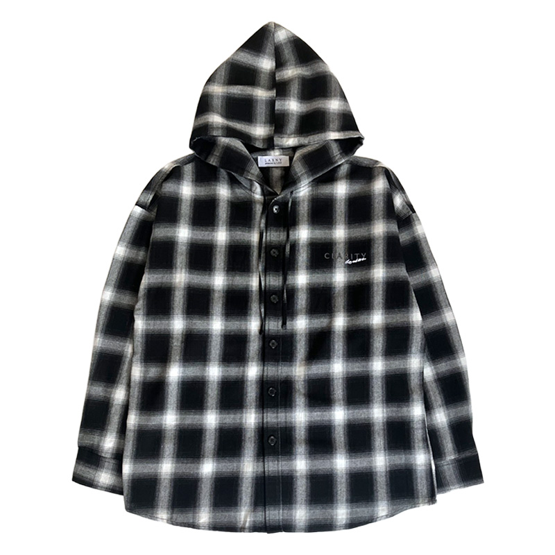 LAXNY】チェックシャツパーカー フード付き シャツジャケット メンズ