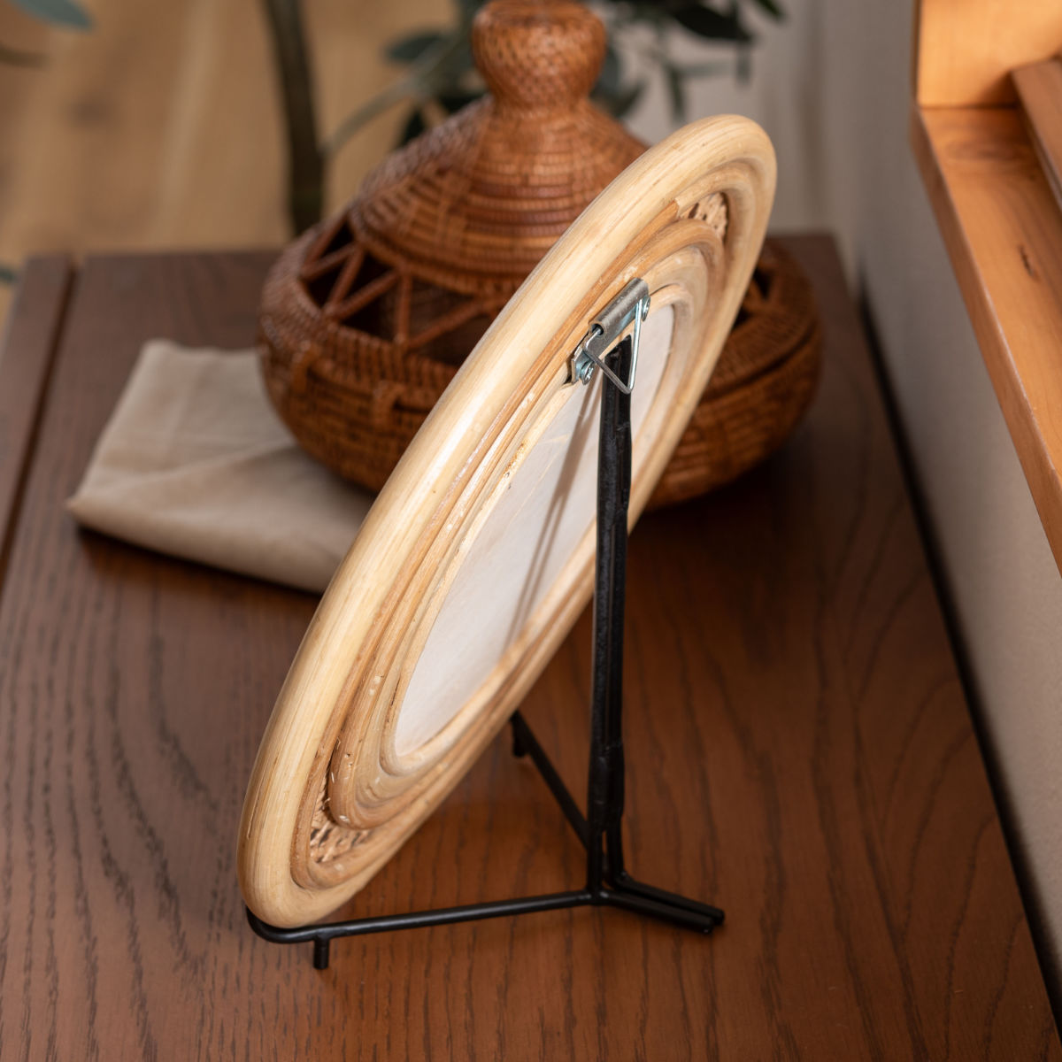 東谷 ウォールミラー ラタン スタンド付 27×24cm （ ミラー 壁掛け