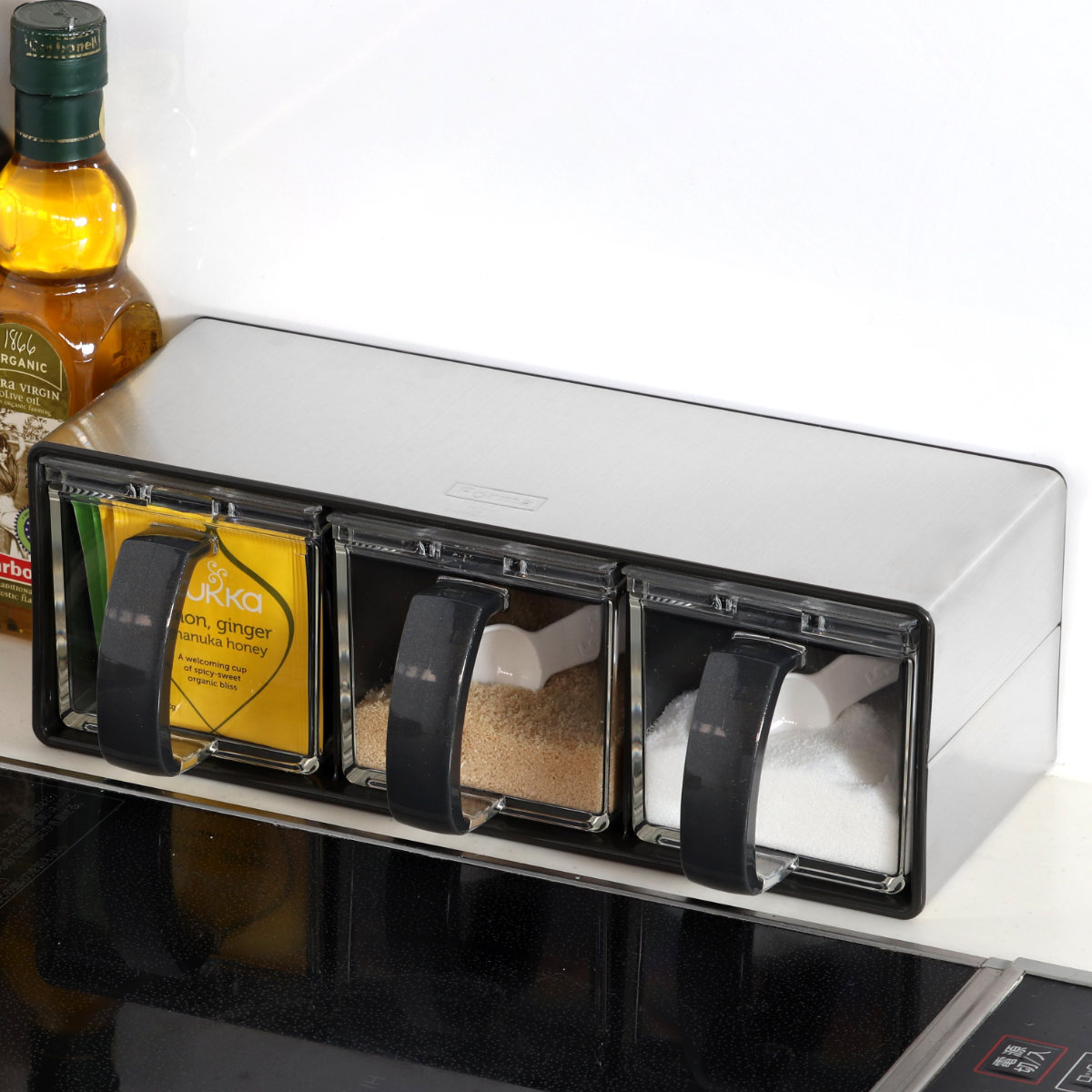 アスベル（ASVEL） 調味料ストッカー 3個組 ステンレス製ラック付き