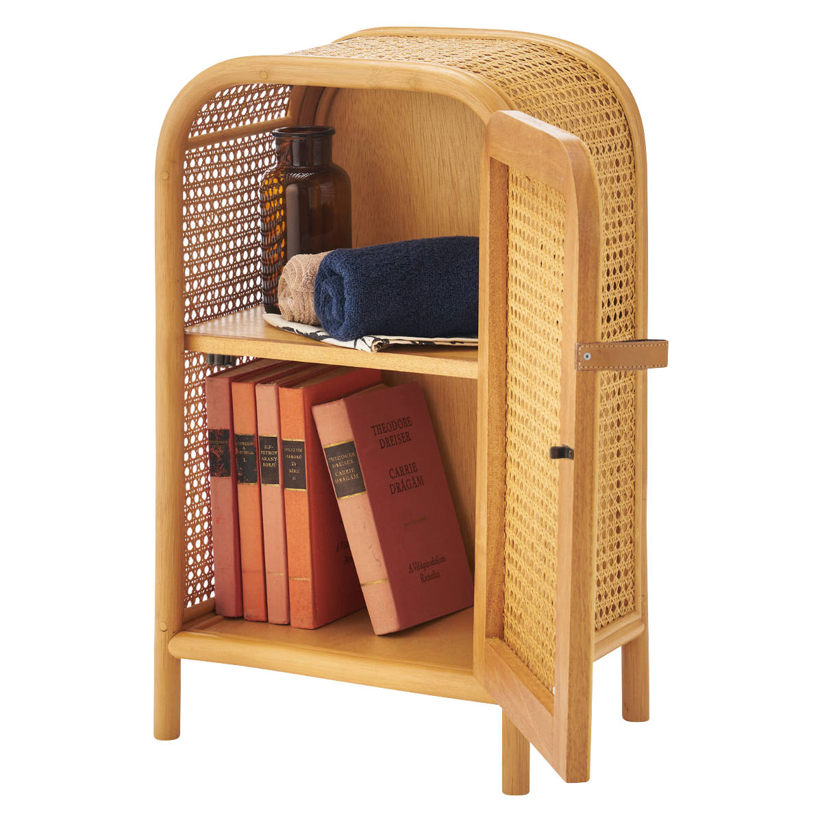 東谷 ラタン キャビネット 幅36cm 2段 かごめ編み （ 収納 棚 扉付き