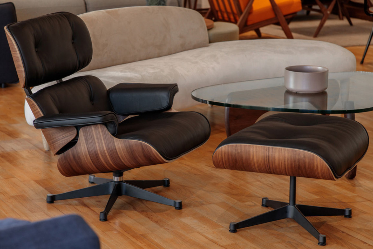 リビングチェア 座面高42cm 本革 ウォールナット イームズ ラウンジ