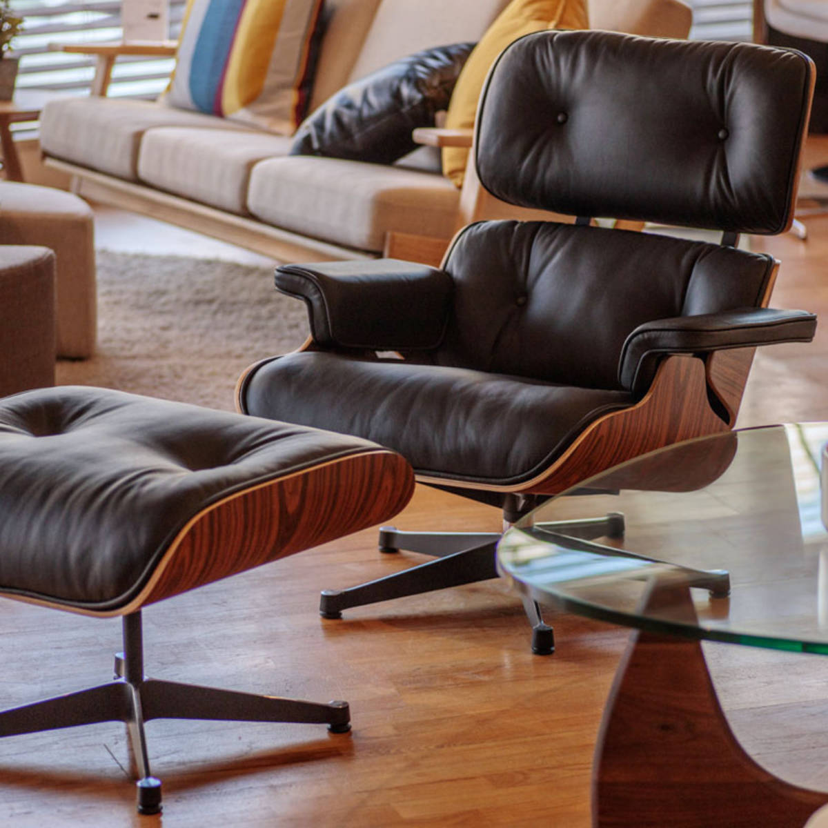 リビングチェア 座面高42cm 本革 ウォールナット イームズ ラウンジ
