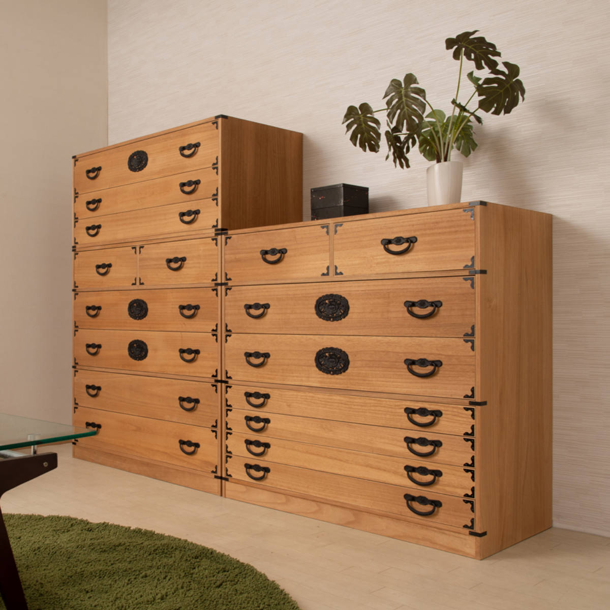 桐 民芸箪笥 幅100cm 5段 水性塗装 積み重ね 室町 （ たんす 収納